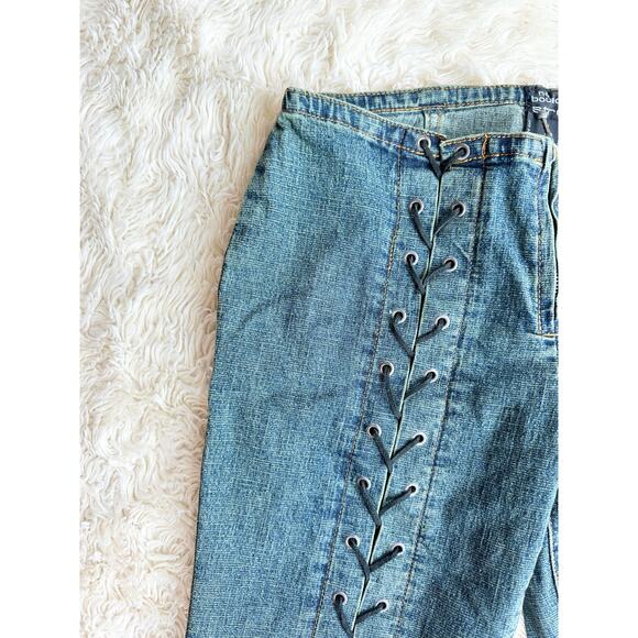 Y2K Low Rise Split Hem Lace Up Jeans size 5 - Picture 2 of 10